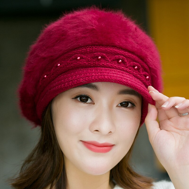 Gorro de punto para mujer, gorro cálido de lana, para invierno,: 9