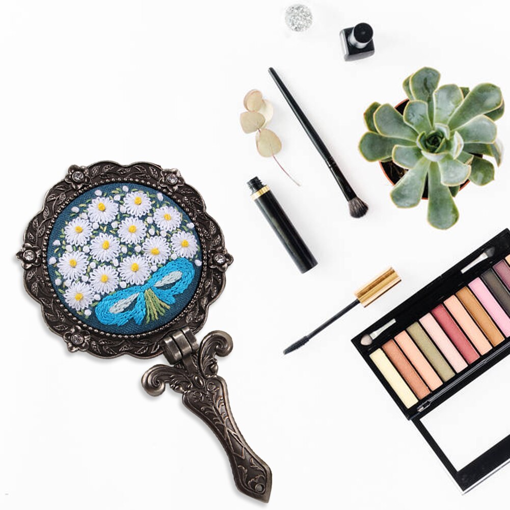3D Sewing Double Sides Mirror DIY Stamped Flower Bouquet Circle Embroidery Shed DIY Flower Mirror Embroidery kits