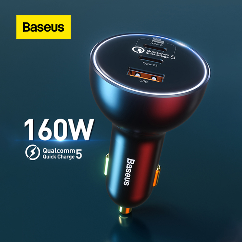 Baseus Auto Ladegerät 160W Schnelle Ladung QC 5,0 Auto Telefon Ladegerät Auto Leichter Slot Ladegerät Für iPhone 13 12 Profi Laptops Tabletten