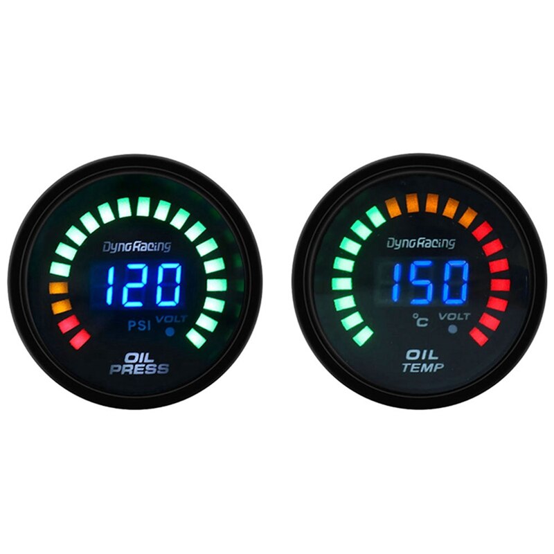 AL22 -2set Dyno Racing 2 pulgadas 52mm LED de coche Digital/medidor de temperatura de aceite analógico: Default Title