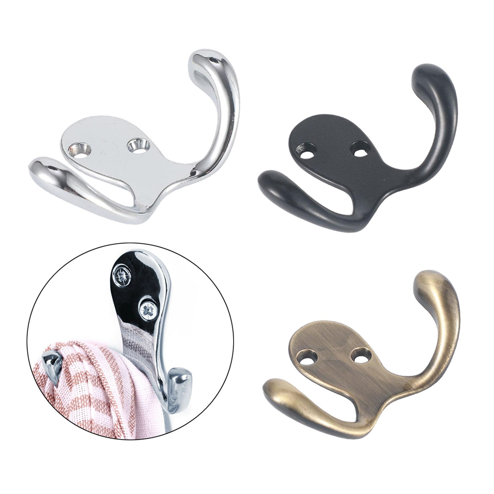 5Pcs Double Prong Coat Hooks Wall Mounted with Screws Robe Hooks Utility Hooks for Coat, Scarf, Bag, Towel, Key, Cap, Cup, Hat