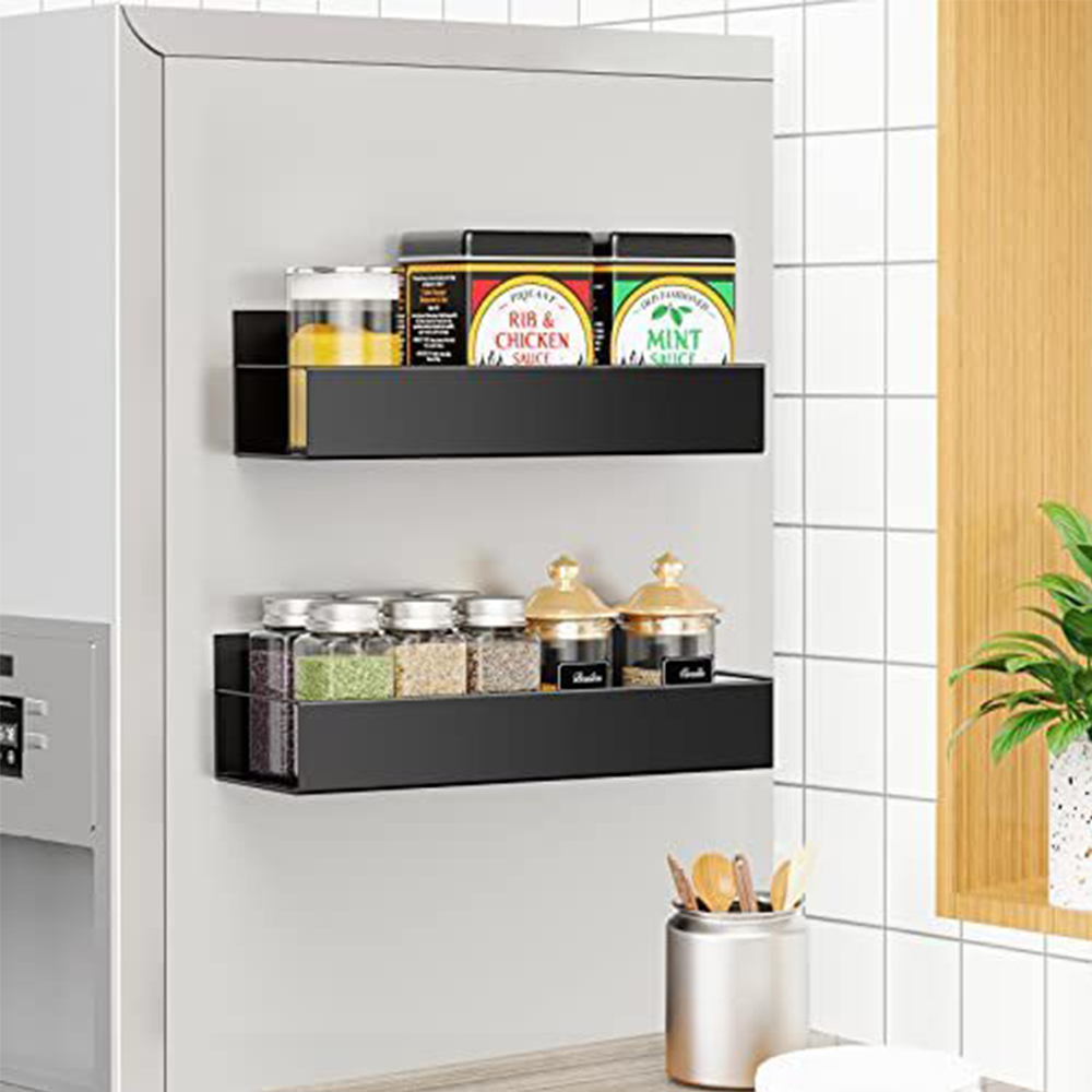 Magnetisches Kühlschrankregal, Gewürzlagerregal, platzsparend aus schwarzem Eisen, für Höhle Schrank auf der Seite des Kühlschranks, Küchenorganisator-Regal