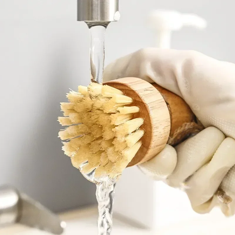 Brosse à vaisselle de cuisine avec manche en bois et noix de coco en sisal, outils de nettoyage multifonctions, brosse à récurer