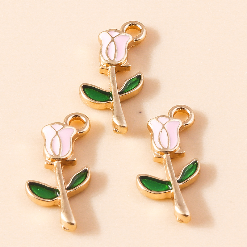 Mini Rosa esmaltada romántica, 10 piezas, 9x18mm, dijes para collares, colgantes, pendientes, fabricación de joyas DIY, hallazgos hechos a mano: Violeta