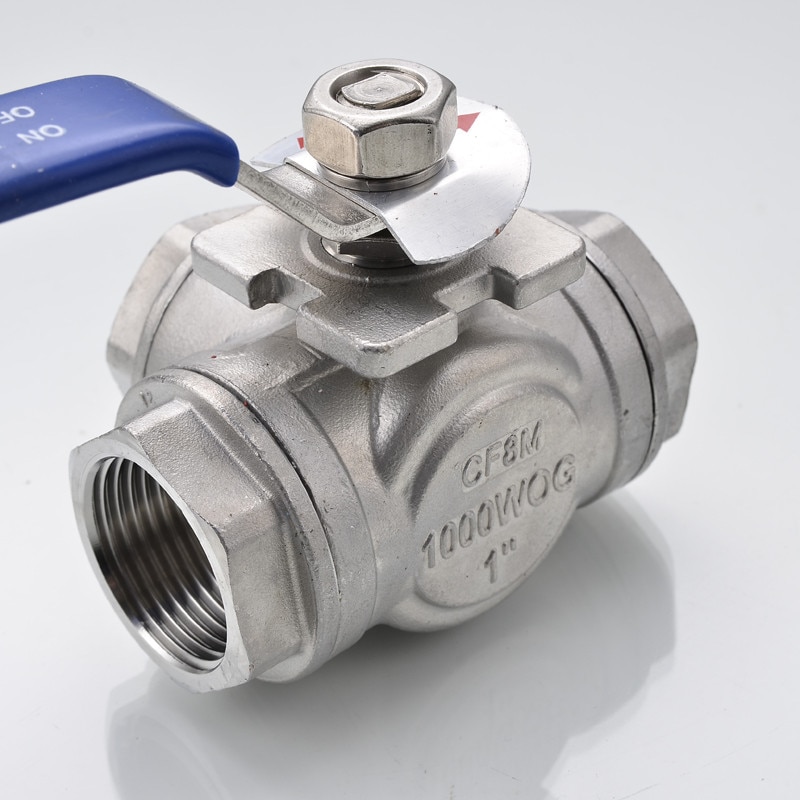 roestvrij staal schakelaar kogelkraan 1/2 "inch bsp DN15 SS304 L type T flow 3 manier water kogelkraan