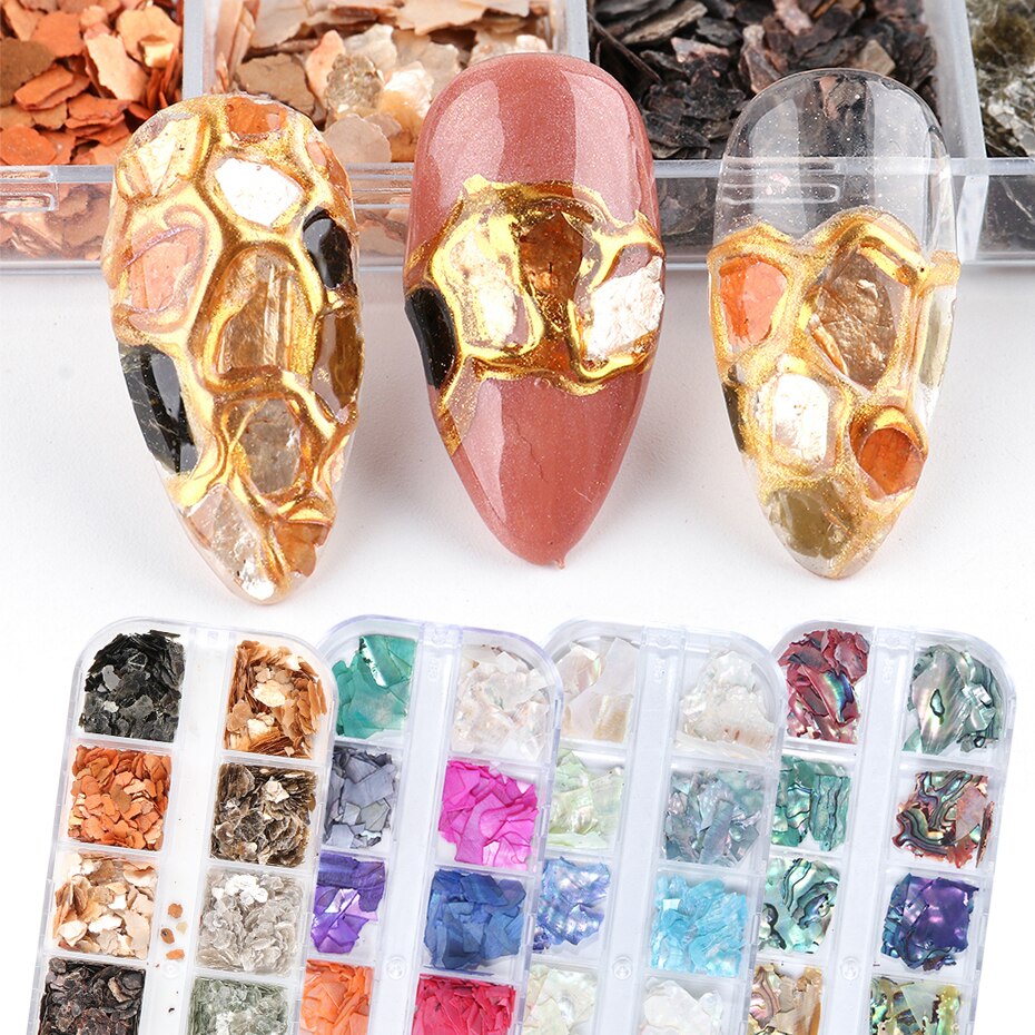 Nagel Steen 3D Nail Art Decoratie Set Glitter Gradiënt Mica Marmer Charms Shimmer Abalone Shell Flake Jewelrys Voor Manicure Jiym
