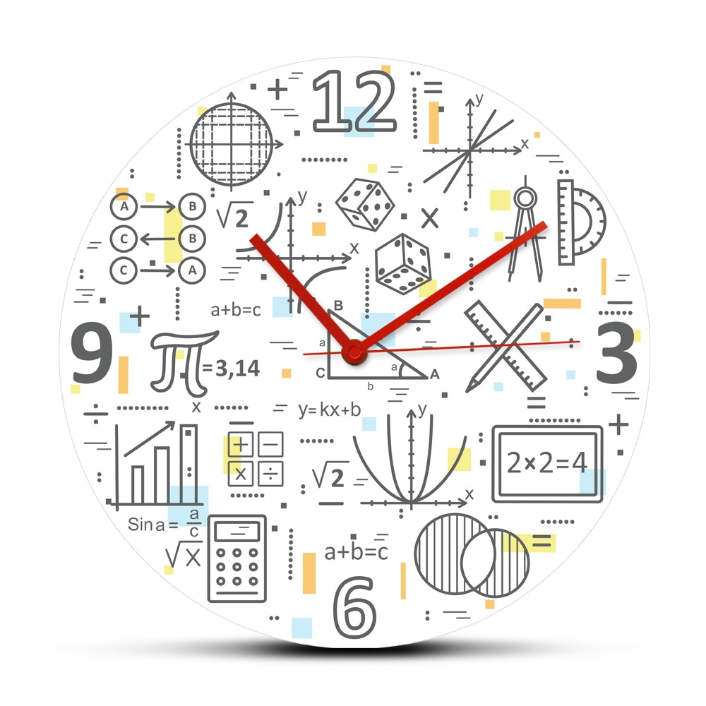 Modern Thin Line Concept of Mathematics Printed Acrylic Wall Clock Mathematical Formula Studying Education Colorful Wall Watch