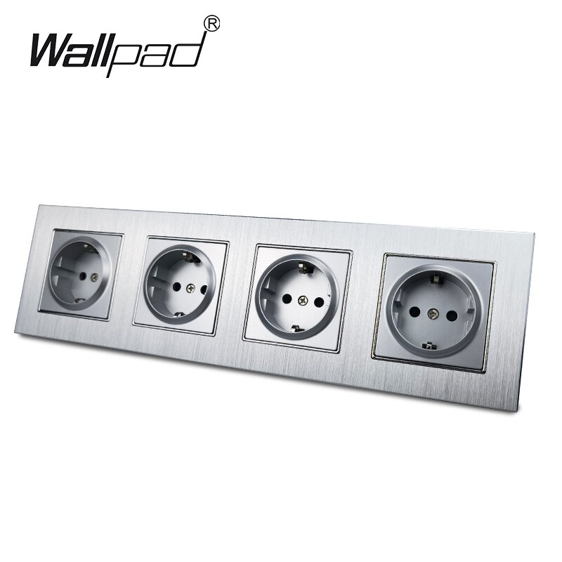 Silver Double EU Socket for EU Box Wallpad 156*86mm 110V-240V Satin Metal Panel Wall 16A Power Electrical Sockets: 4 EU Socket