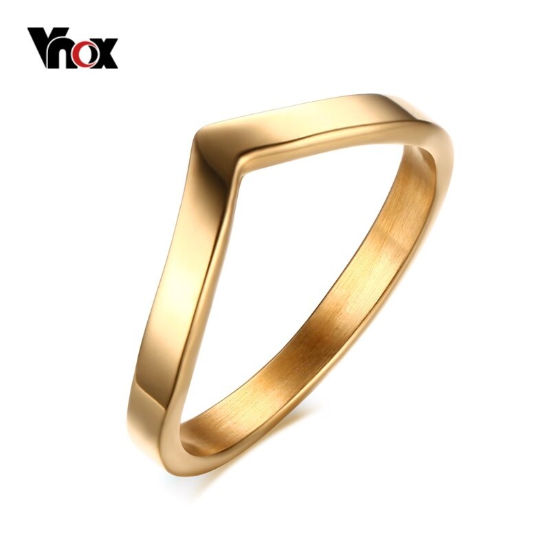 Vnox V Shape Ring Women's Chevron Rings Gold-color Titanium Steel Wedding Bands Rings for Women