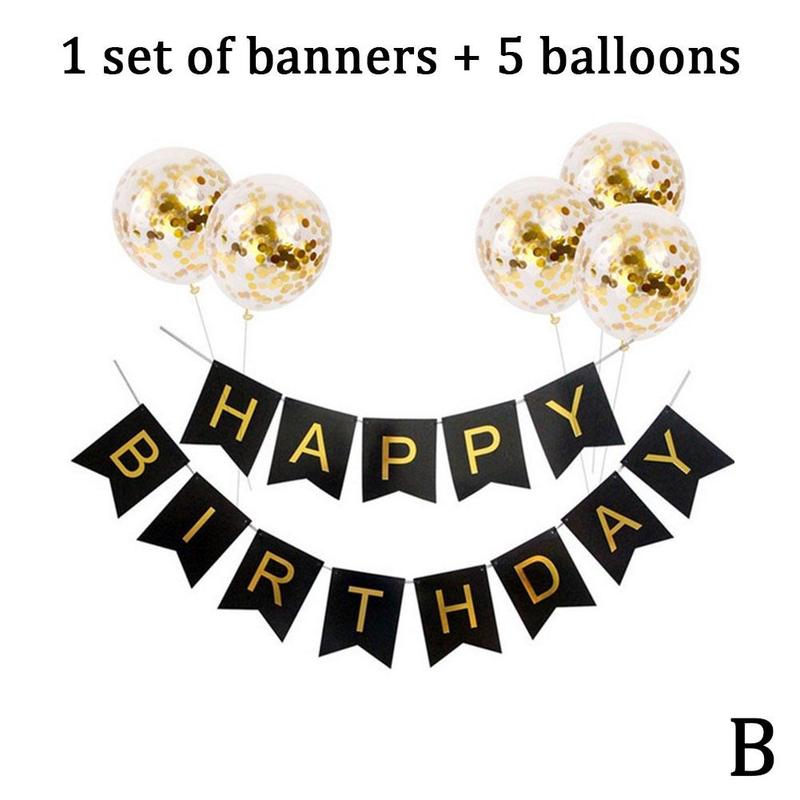 1 sæt tillykke med fødselsdagen brev bannere  + 5 paillet stempling fest dekoration balloner fødselsdag   u4 z 7: B