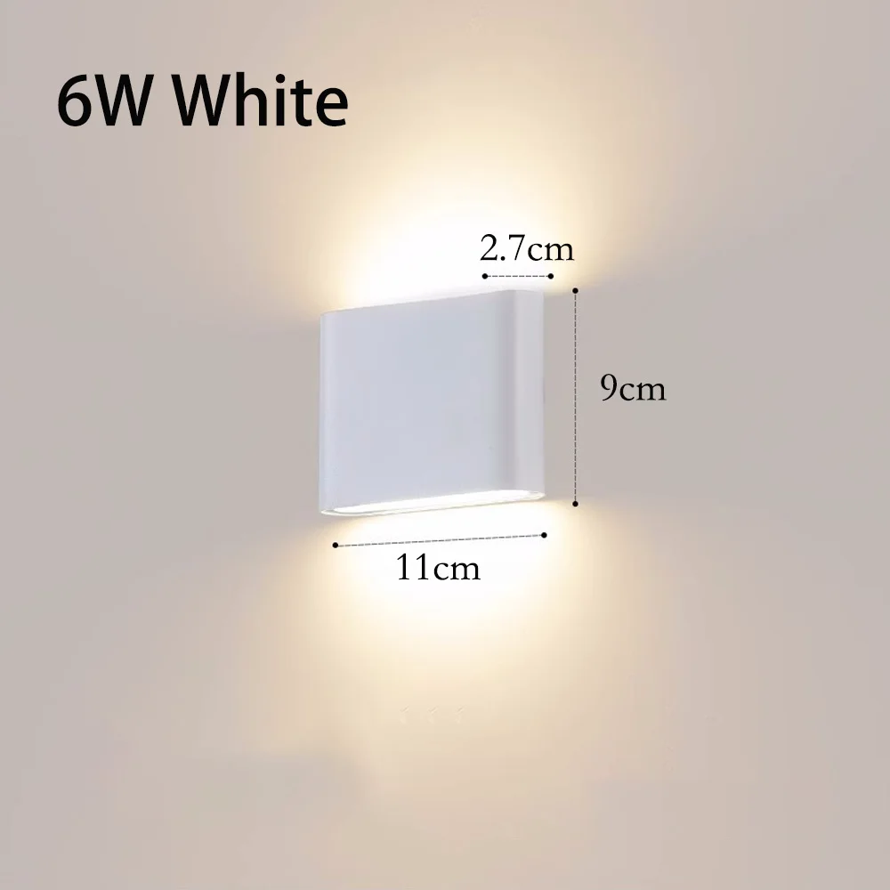 6w indendørs/udendørs universel væglampe vandtæt havebelysning indendørs soveværelse stue lampe aluminium  ac86-265v: Varm hvid  (2700-3500k) / Sort