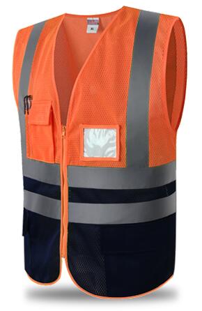 Coletes refletores de malha com bolsos, visibilidade de trabalho, logotipo da empresa de construção p: ORANGE BLACK / L