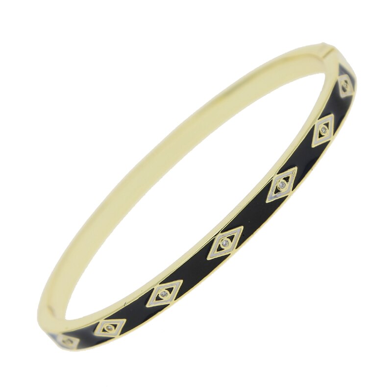 Evil Eye Bangle Bracelet for Women - Gold Color Enamel - Adjustable - Cubic Zirconia - Sdzstone: Black
