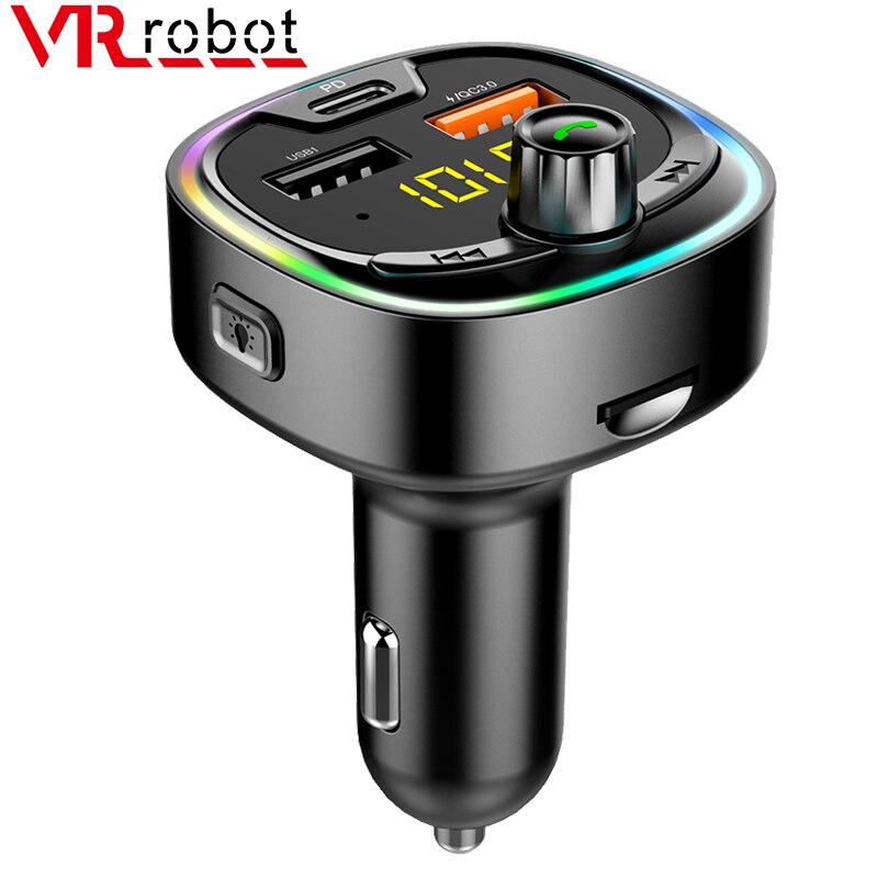 VR robot HIFI EQ Bluetooth 5.0 Car MP3 Player FM Transmitter Adapter Wireless Handsfree Car Kit with PD +QC 3.0 Quick Charge