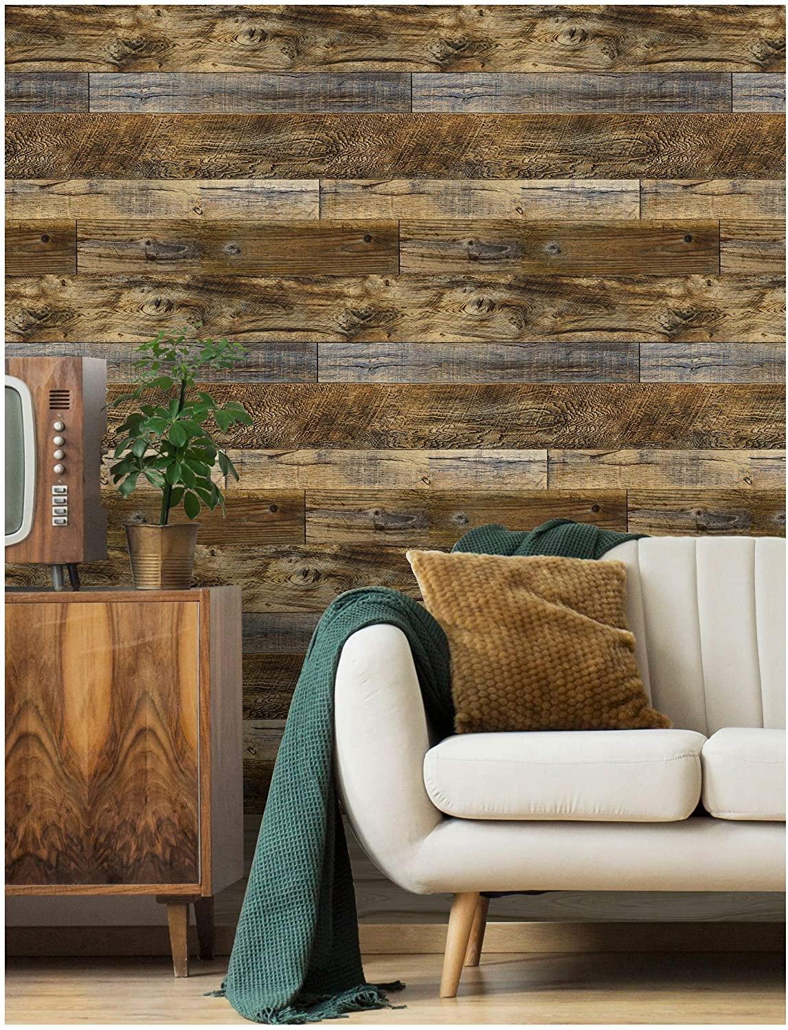 LUCKYYJ Peel and Stick Wood Plank Wallpaper Self-Adhesive 3d Wall Stickers Living Room Bedroom Walls Home Decoration Wallpapers