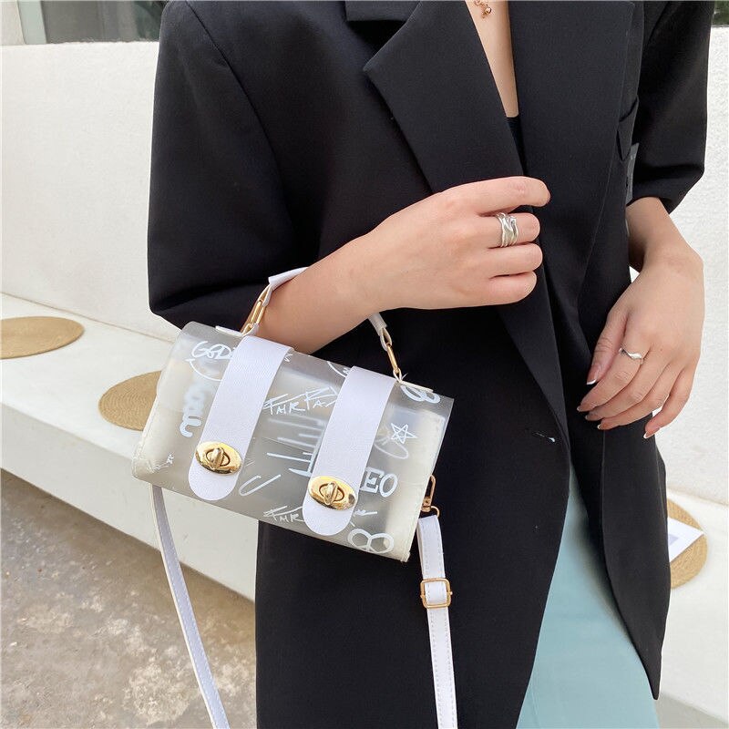 Mbti Mode Zomer Pvc Vrouwen Schoudertas Transparante Brief Print Top Handvat Tassen Mode Stijl Individualiteit Bolso Mujer