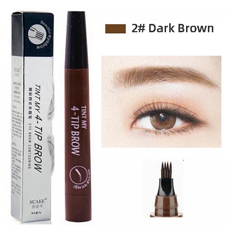 2 stk øjenbrynspen vandtæt fire-klø øjenbryn nuance makeup fire farver øjenbryn blyant brun sort