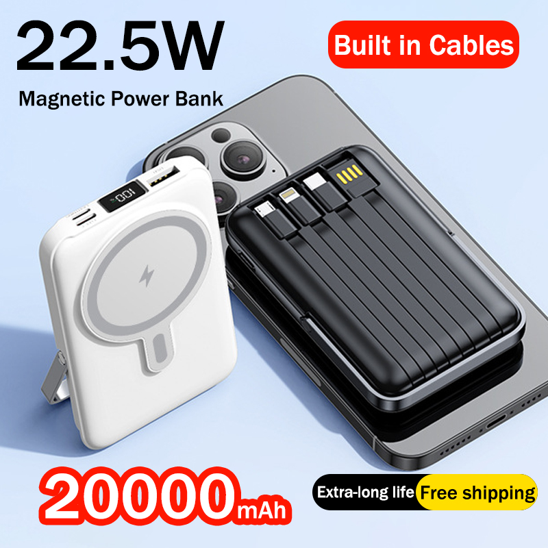 200000mAh Magnetic Wireless Power Bank with Phone Holder Portable Charger Fast Charging Battery for IPhone Magsafe PowerBank