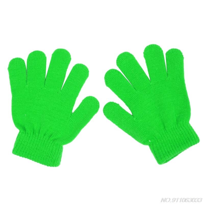 Vinter søde baby drenge piger handsker ensfarvet finger punkt strik stretch vanter  n16 20: Grøn
