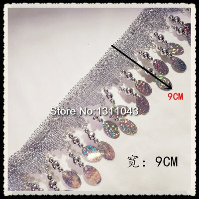 2 yard / lot guld silver vågiga ellips paljetter diy spets trim tofs frans gardin bröllop latin dans scen kostym tillbehör: Silver-