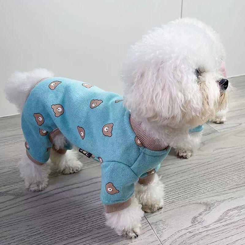 Ropa de algodón para gato, Mono para perro, pijama para perro, Sudadera con capucha, camiseta, chándal con estampado de oso, ropa para mascota Yorkie Bichon para Otoño e Invierno