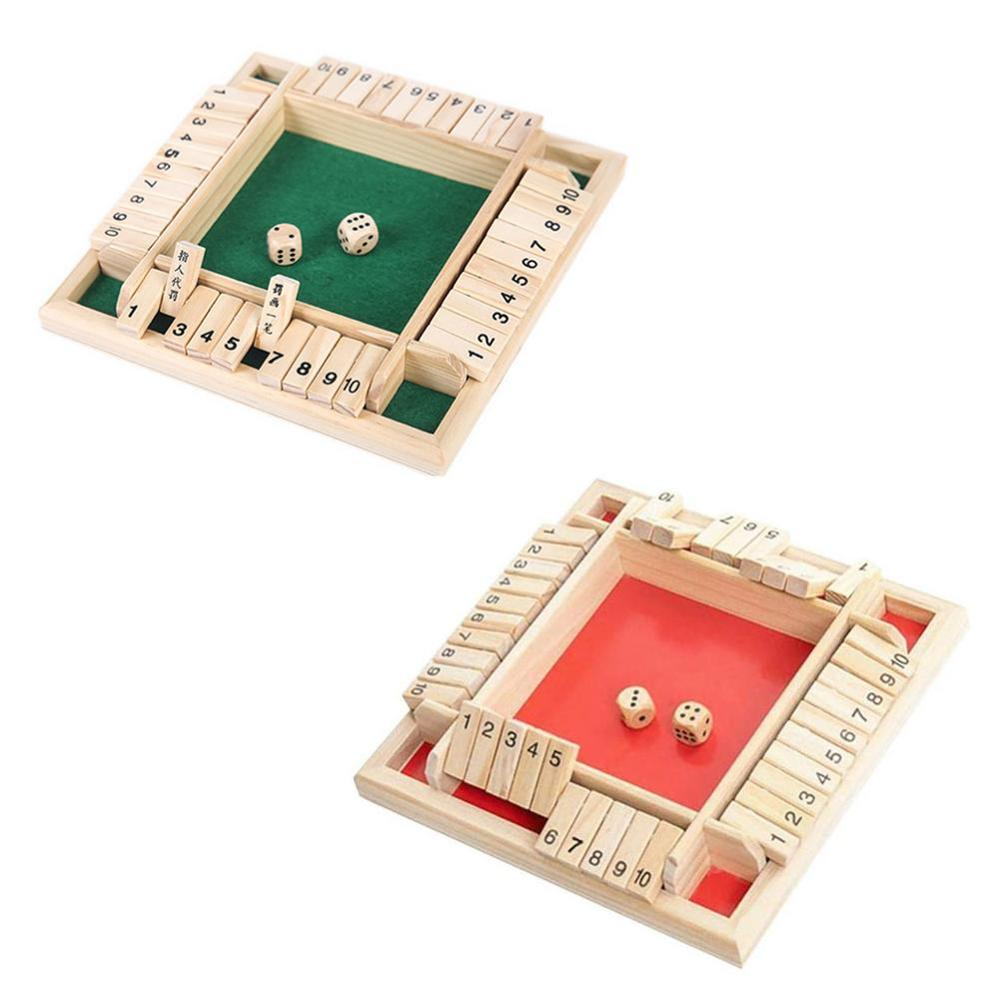 Wooden 10 Number Dice Funny Shut The Box Dice Board Game Set Drinking Games Educational Toy Kids Entertainment for 4 Players