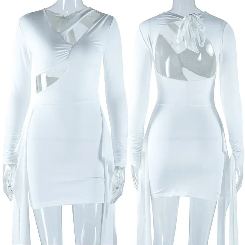 Sort/hvid bodycon-kjoler til kvinder langærmet udhulet snørebånd rygløs bandage festkjole klub vestido branco