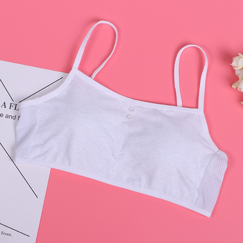 Girls Training Bra with Chest Pad Puberty Young Girls Solid Soft Cotton Bra Puberty Teenage Breathable Underwear Kid Cloth: white