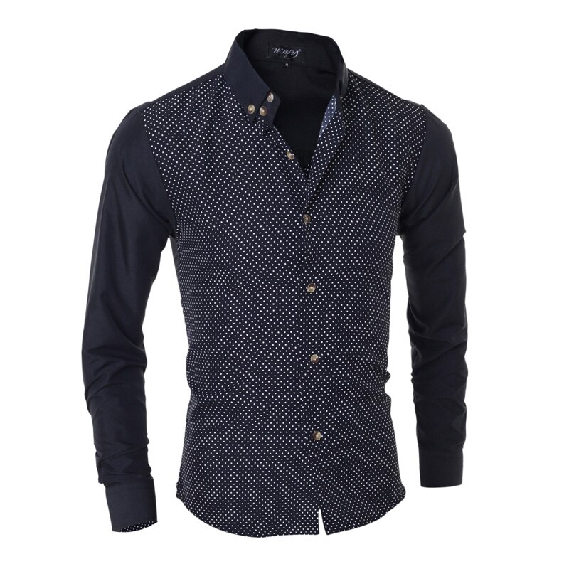 Discount Western classic polka dots men's shirts M-2XL patchwork sleeve young boys casual shirt Slim fit