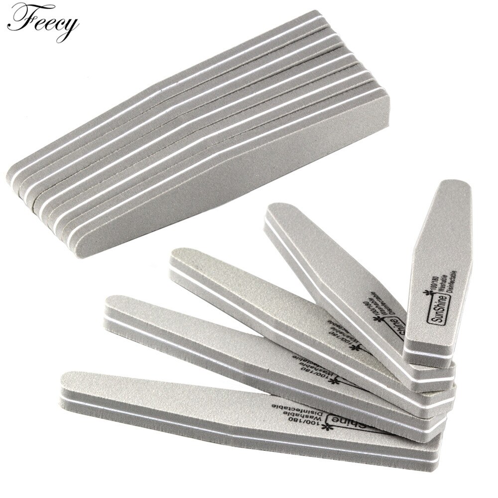 10 Stks/partij Nail File Buffer 100 /180 Grit Tweezijdige Nagelvijlen Set Wasbare Pedicure Manicure Tool Nail Gel polijsten Remover