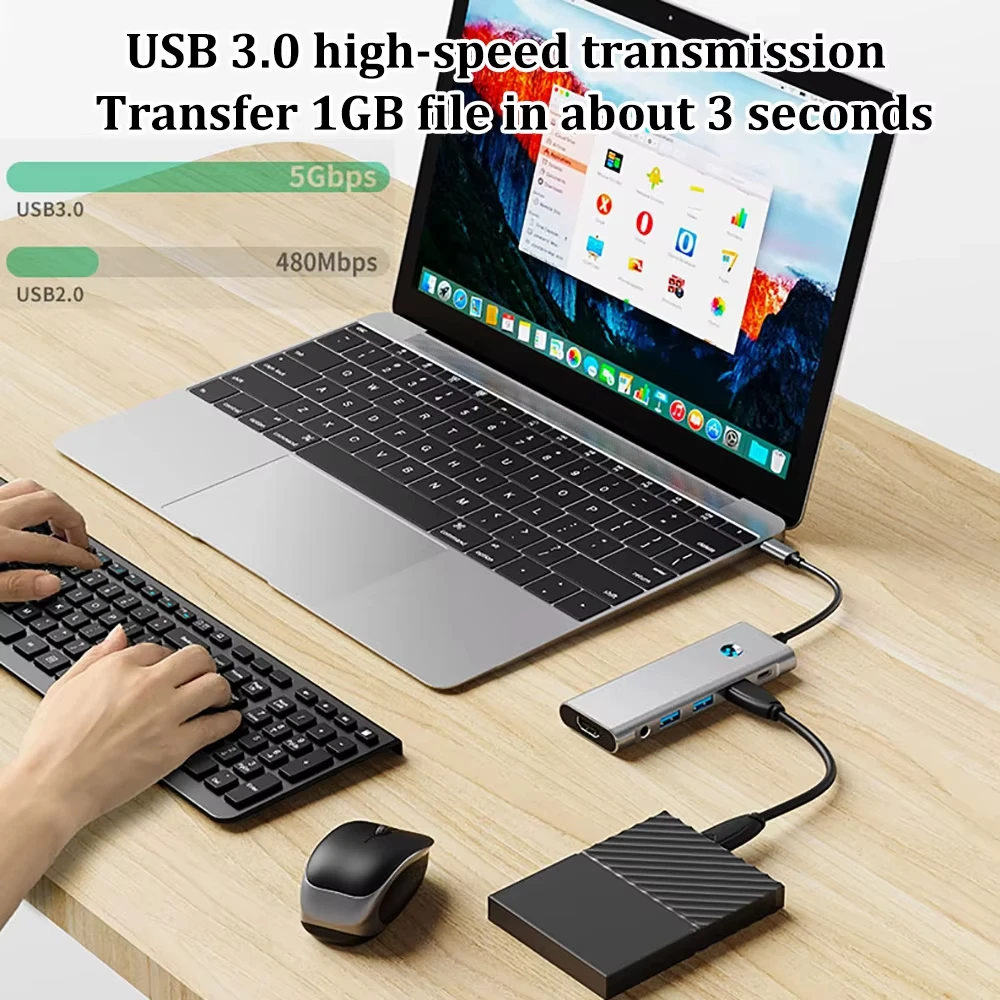 9-IN-1 USB C Docking Station TYPE-C HUB to HDMI 4K 60Hz with Screen off Button USB 3.0 5Gbps HUB 100W Fast Charging for MacBook