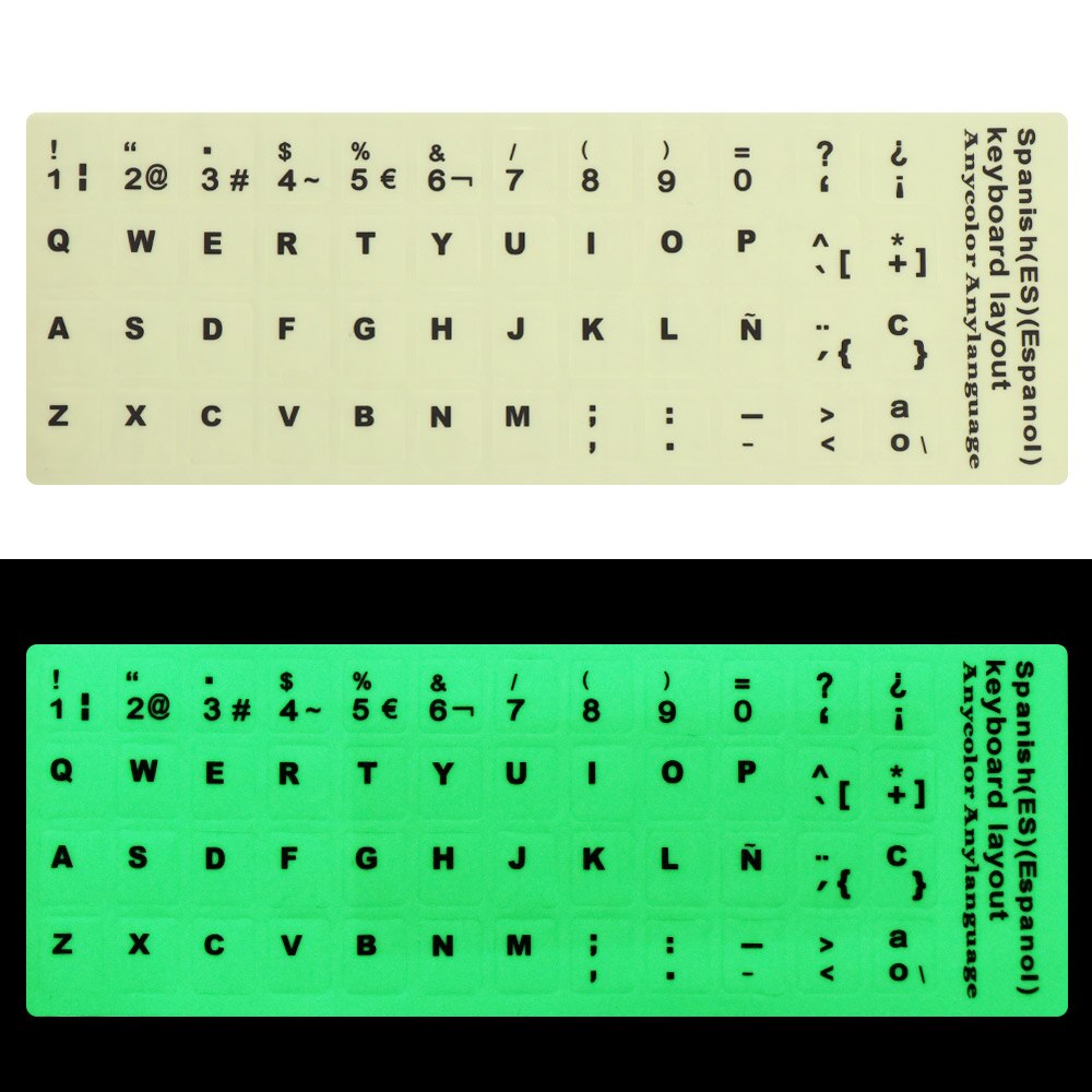Luminous Alphabet Keyboard Button Stickers Spanish/English/Russian/Arabic/French Language Letter Protective Film For Laptop PC: Spanish