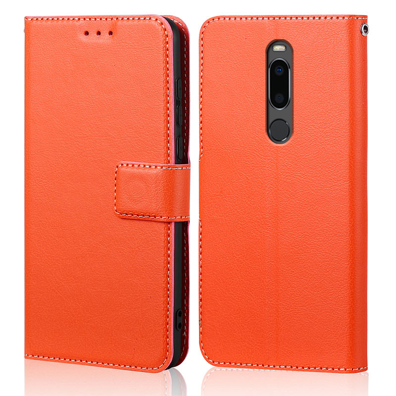 Para Meizu M8 funda de lujo con tapa magnética de cuero PU funda tipo billetera para Meizu V8 pro funda con ranura para tarjetas funda para libro Coque: Aluminio / Naranja