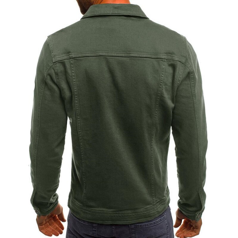 Chaquetas ajustadas de mezclilla para hombre, ropa de calle informal, con cuello vuelto, de un solo pecho, color sólido, otoño