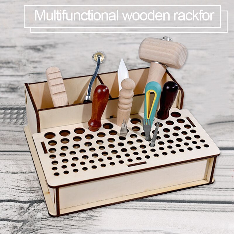 LMDZ 1Pcs Wooden Leathercraft Tools Rack Stand Leather Craft Stamping Punching Tools Holder Organizer Storage Box for Tools