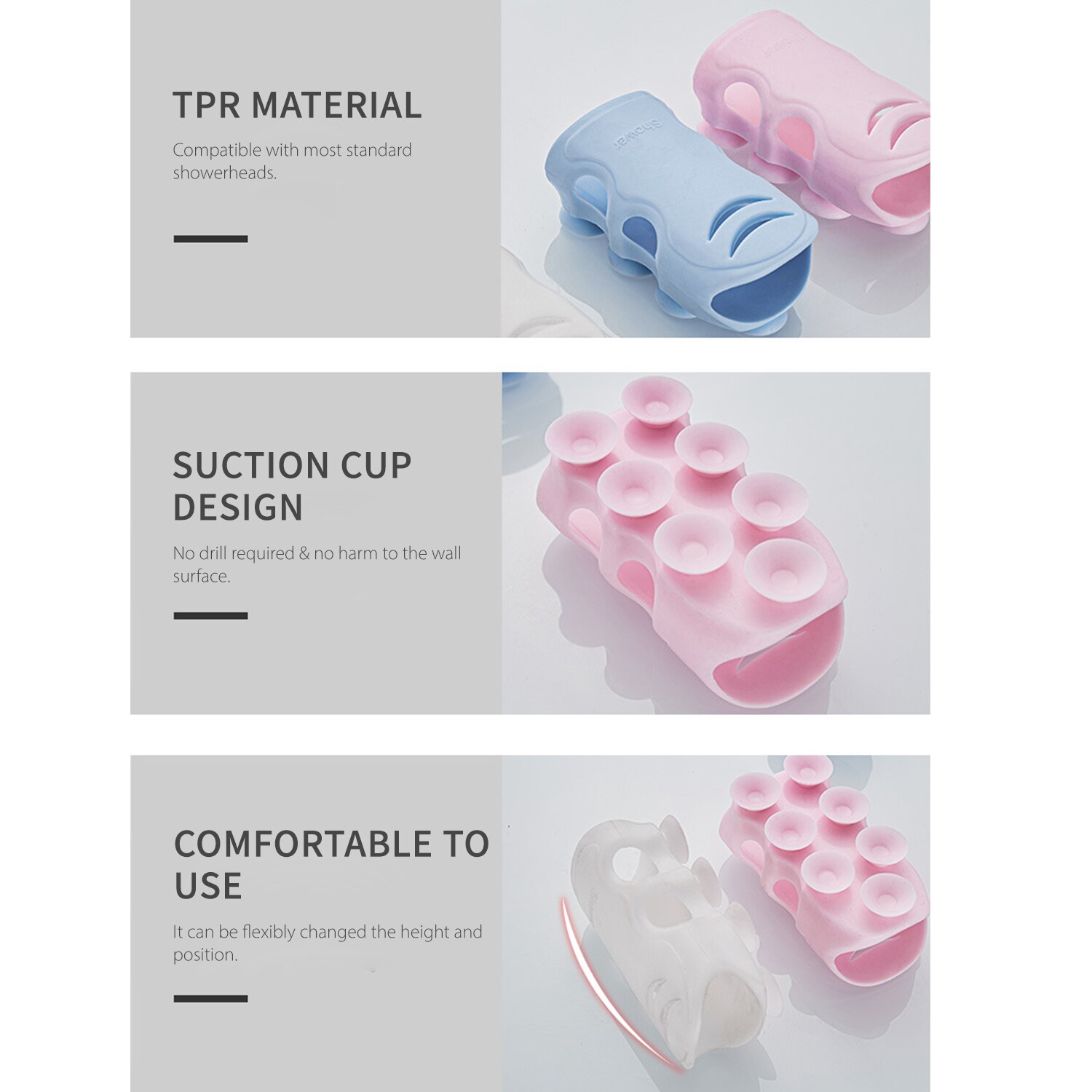 Shower Head Holder Suction Cup Bathroom Handheld Showerhead Bracket Wall Mounted Handheld Shower Holders