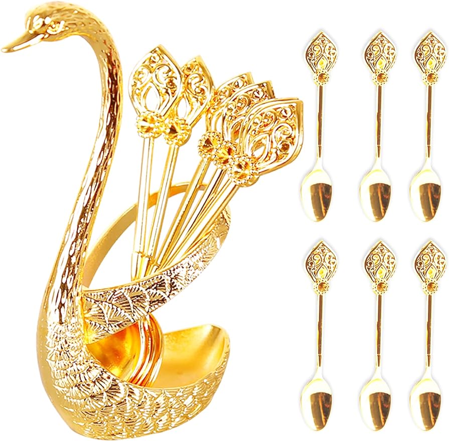 Eiscreme-Kuchen, Kaffee, Tee, Rührlöffel, Dessert, Schwanenhalter, Besteck, Löffel-Set, Besteck, Küchengeschirr, 1 Set mit 7 Stück