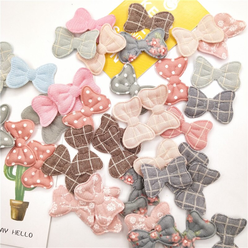 72 stks/partij 3.9*2.5 cm Strik Padded Applicaties voor DIY Kleding Naaien Leveringen DIY Haar Boog Decoratie