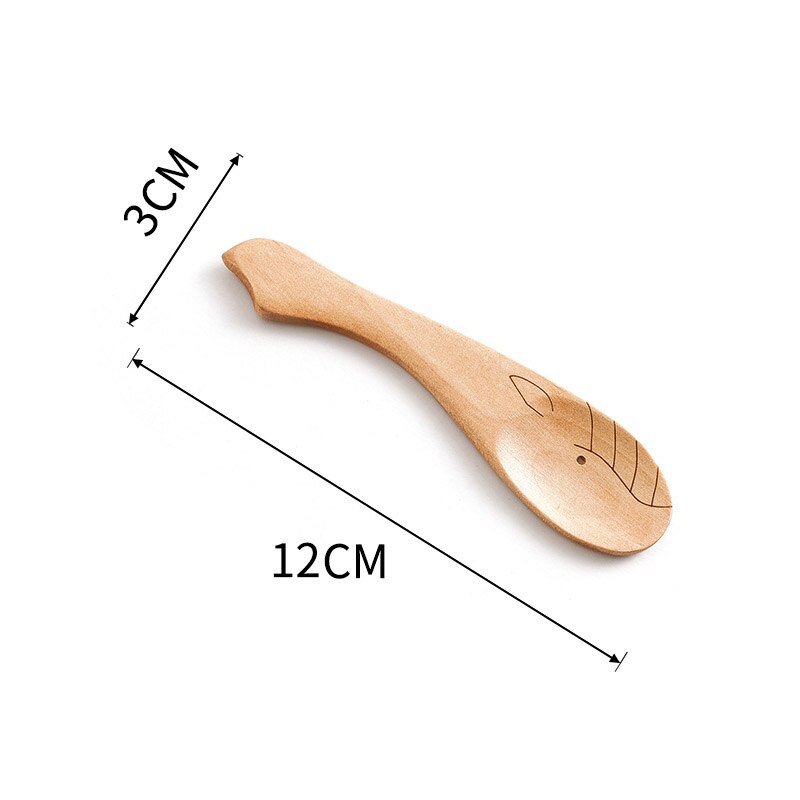 Cuillère en bois pour enfants, dessin animé mignon cuillère à café thé soupe cuillères à remuer Dessert couverts à miel enfants outils de cuisine, vaisselle: 6