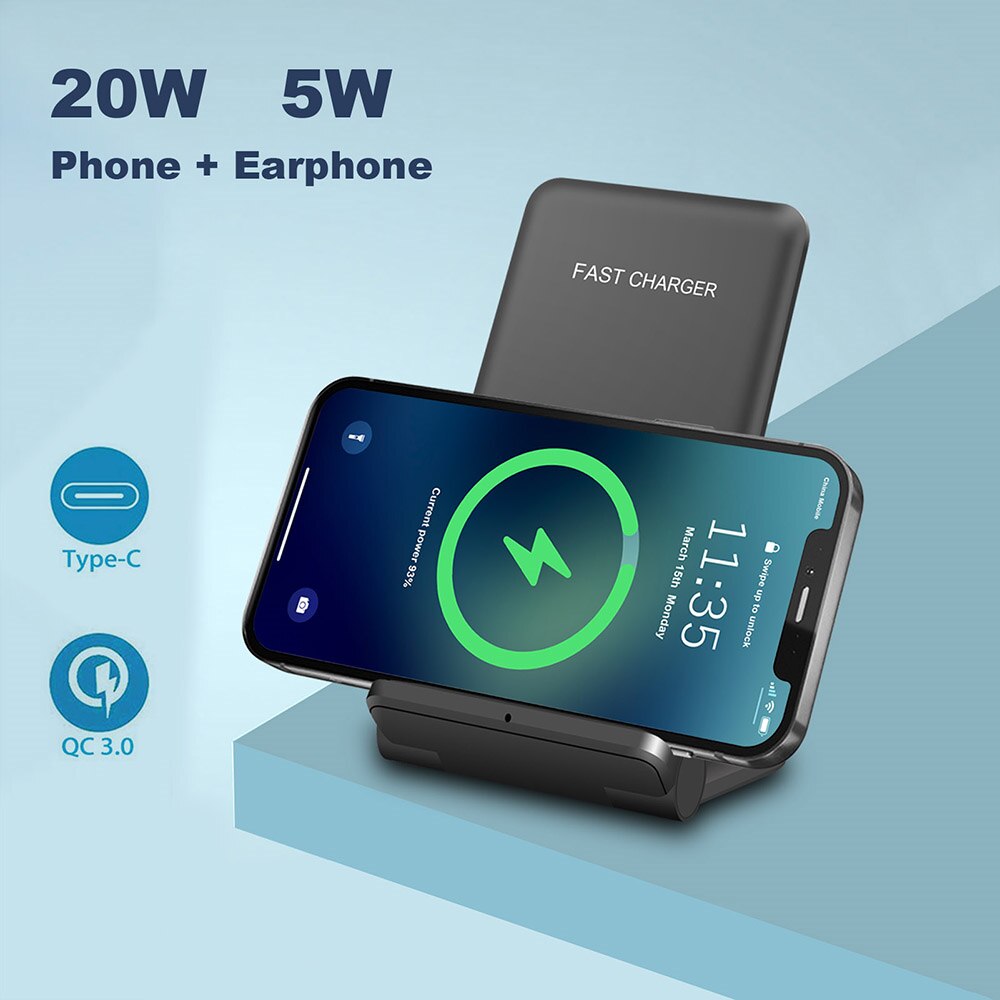 FDGAO 2 in 1 20W Qi Wireless Charger Dock for Samsung S21 S20 S10 Fast Charging Stand Pad For IPhone 13 12 11 XR X 8 Airpods Pro