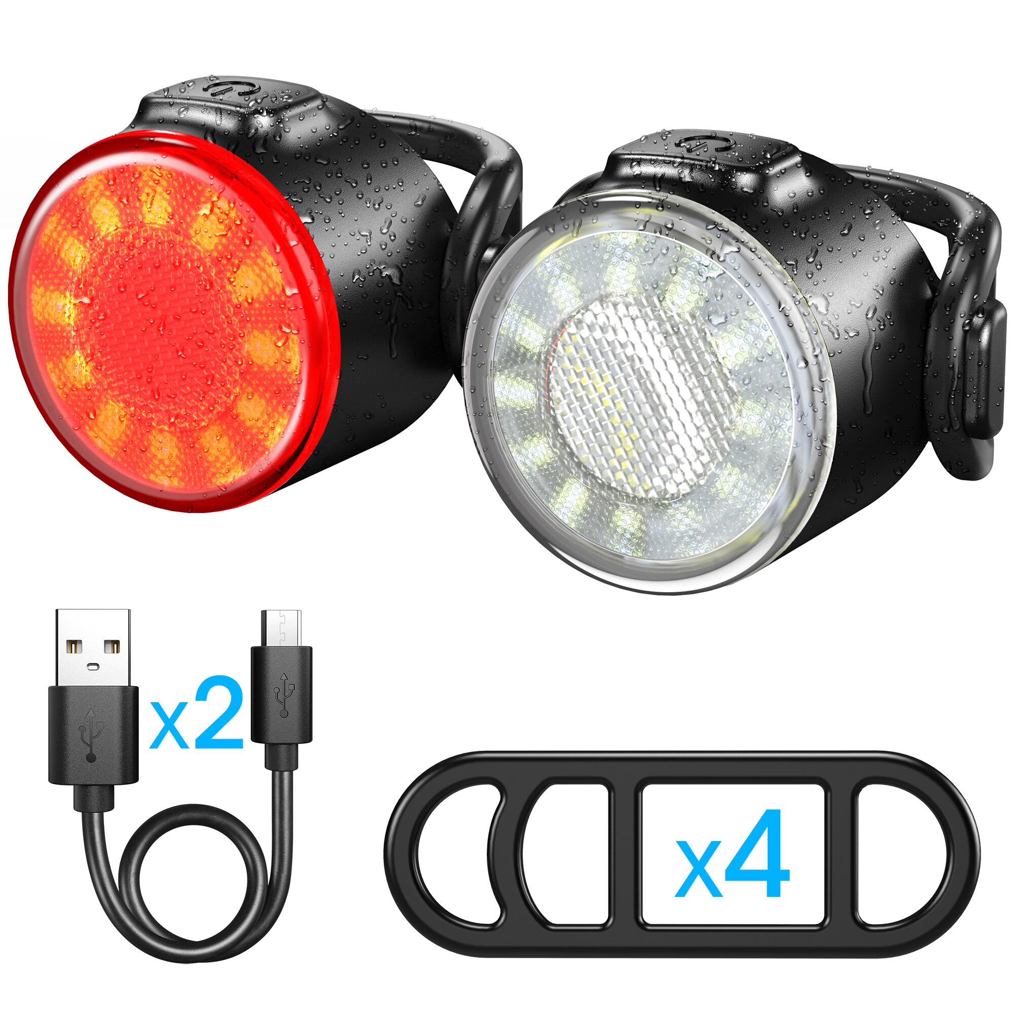 Bicycle Lights Set Waterproof Flashlight for Bicycle 6 Modes Rechargeable Bike Taillight LED Bike Front Light Rear Lamp: black
