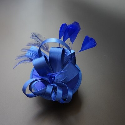 BRITNRY Wedding Hat 9 Colors Satin Feather Hairpin Bridal Hat Wedding Party Evening Vintage Fascinator Hats: Blue