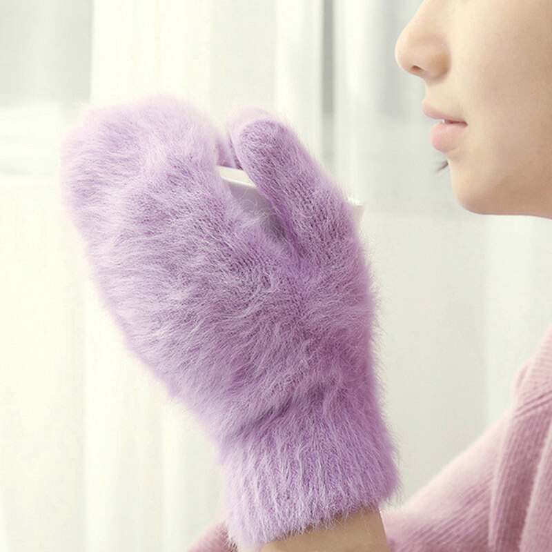 Frauen Mädchen Kaninchen Haar Handschuh Winter Dicken Flauschigen Weiche Fäustlinge Weihnachten Einfarbig Freien Nette Warme Handschuhe: Lavendel