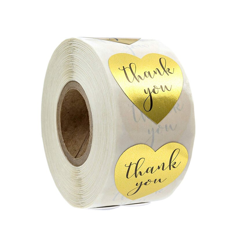 500 Stickers 2.5cm Small Gold Foil Thank You Stickers Heart Shape Adhesive Business Labels Decorative Sealing Labels: A