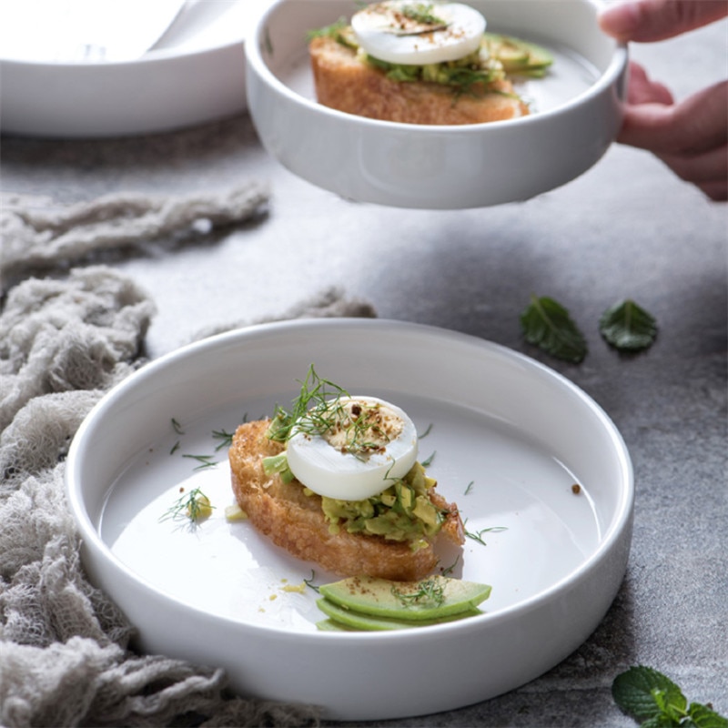 Round Ceramic Breakfast Dessert Cake Snack Plate Dinner Serving Plate Dish White Porcelain Kitchen Dinnerware Microwave Safe