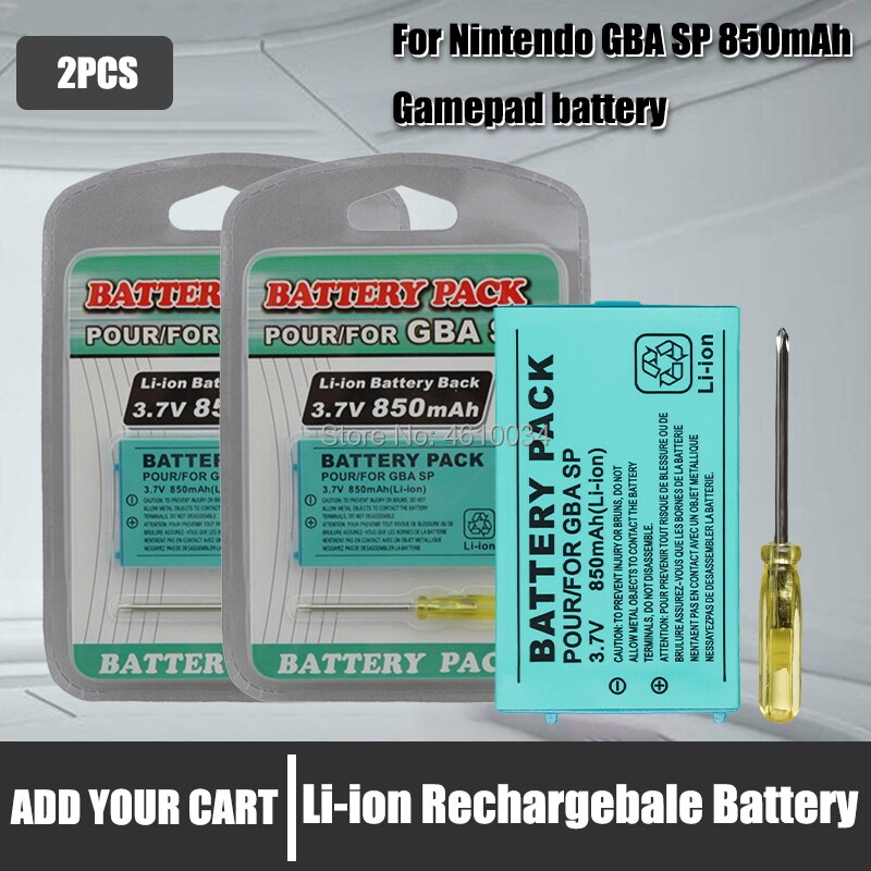 3.7V 850 mAh Rechargeable Battery for Nintend Game Boy Advance SP Systems with Screwdriver lithium battery: 2pcs