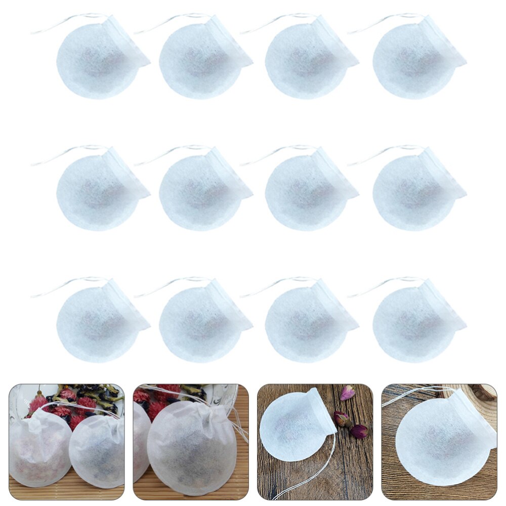200 Pcs Disposable Empty Tea Pouch Round Tea Bags Filter Paper Bags Spices Bag