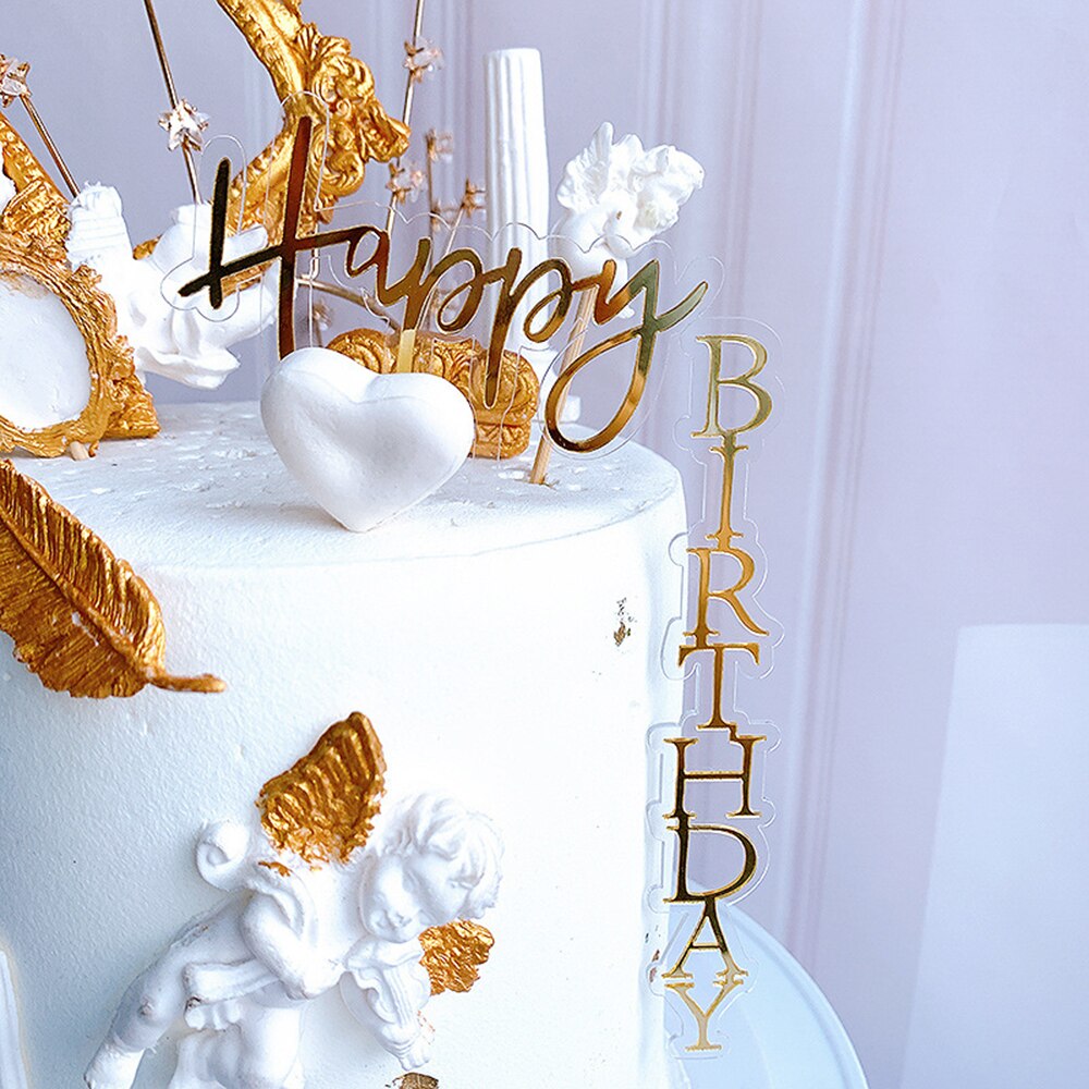 1pcs Happy Birthday Cake Topper Rose Gold Acrylic Vertical Gold Cake Topper For Birthday Party Cake Decorations
