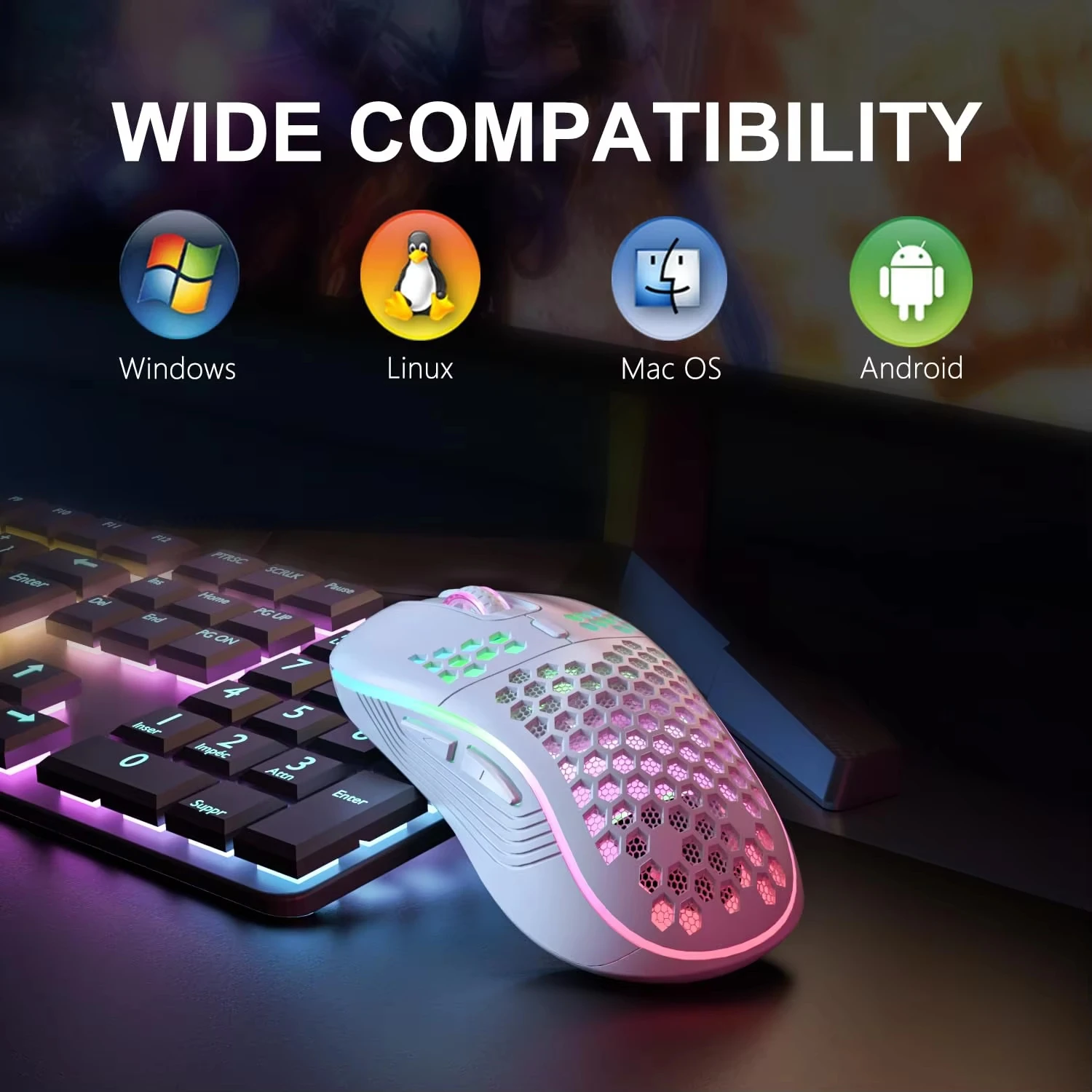 Wired/2.4G Wireless Mouse with RGB Backlit 6-button 3-speed DPI Type C Rechargeable Ergonomic Honeycomb Gaming Mouse