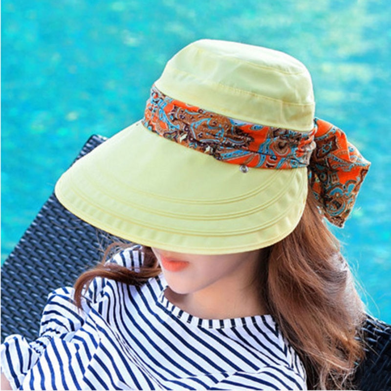 Casual kvinder sommer strandhatte solskærme kasket sammenklappelig anti-uv hat chapeau femme